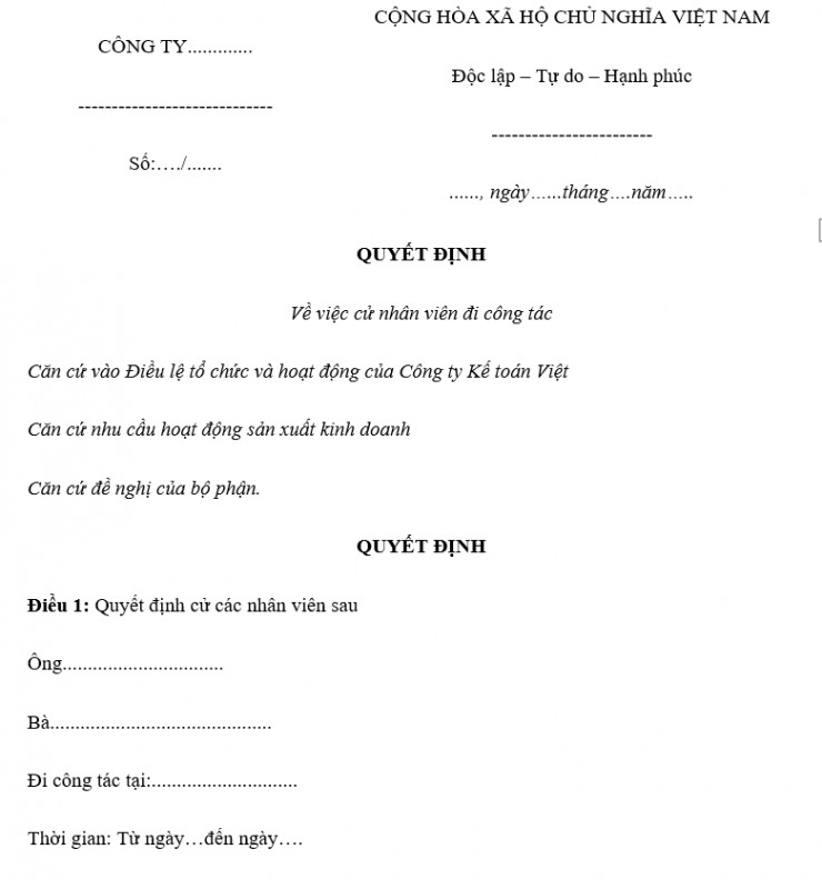 Mẫu giấy đề nghị cử đi công tác