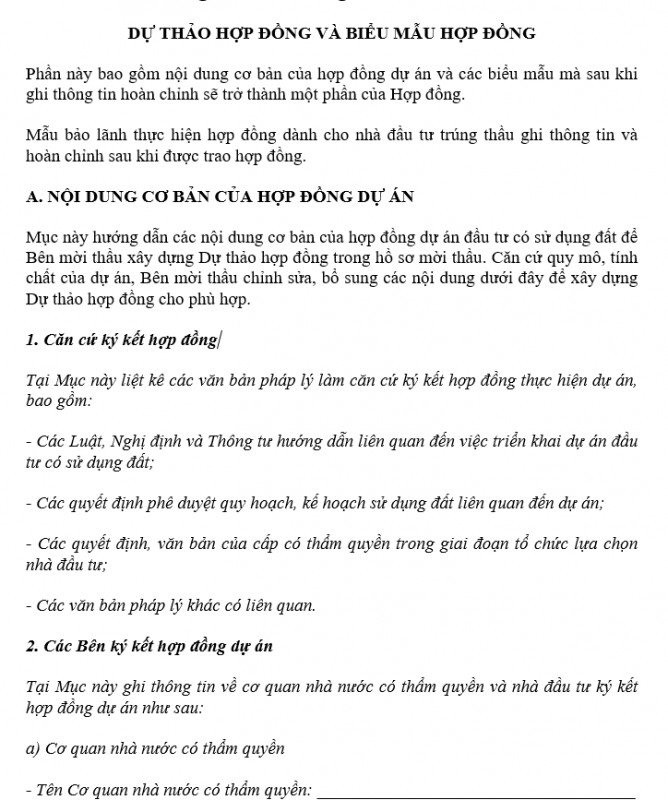 Dự thảo hợp đồng và biểu mẫu hợp đồng đấu thầu thuộc dự án đầu tư có sử dụng đất theo TT 16/2016/TT-BKHĐT