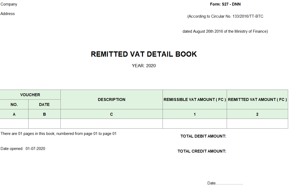 Mẫu sổ chi tiết thuế GTGT được miễn giảm ( TIẾNG ANH - Ngoại tệ ) theo TT 133
