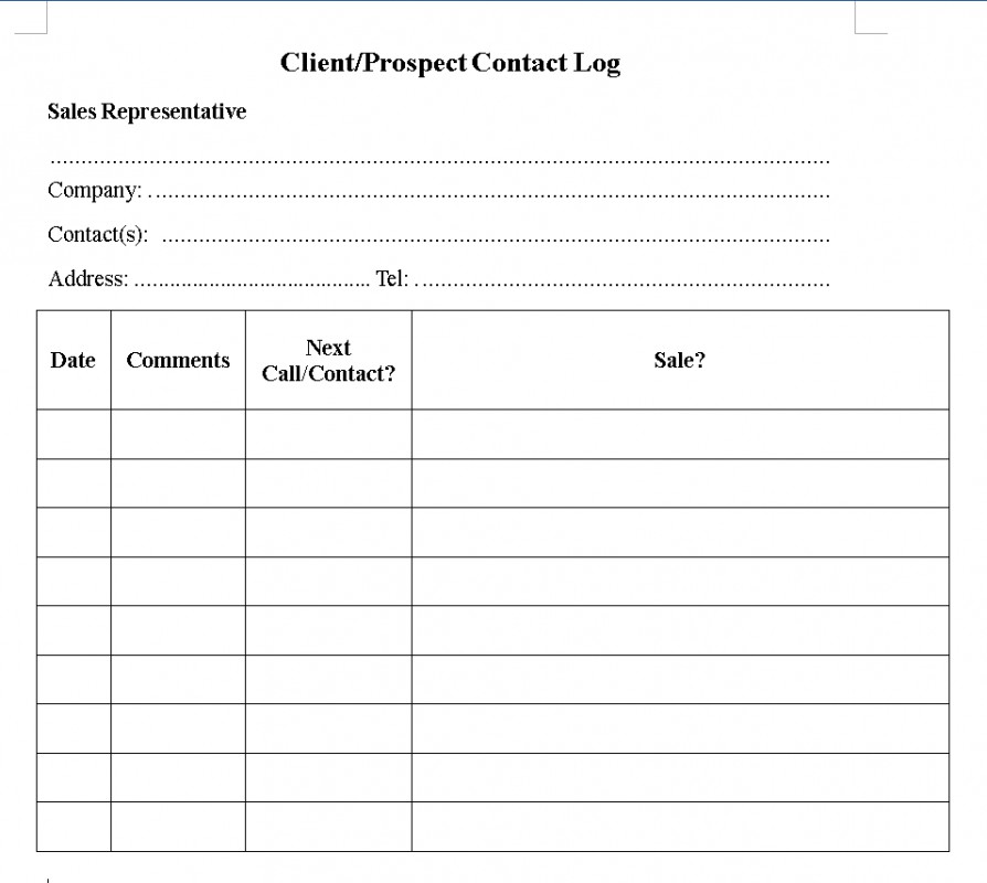 Mẫu ghi chép quá trình liên hệ với khách hàng - Tiếng Anh