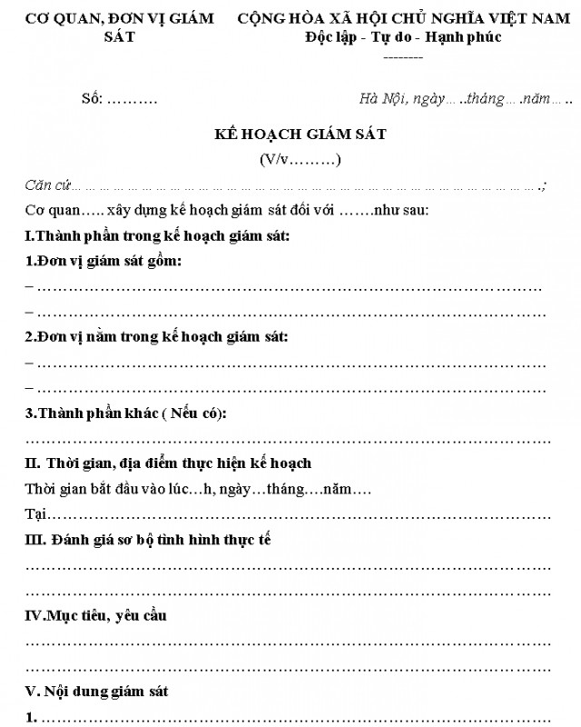 Mẫu kế hoạch giám sát