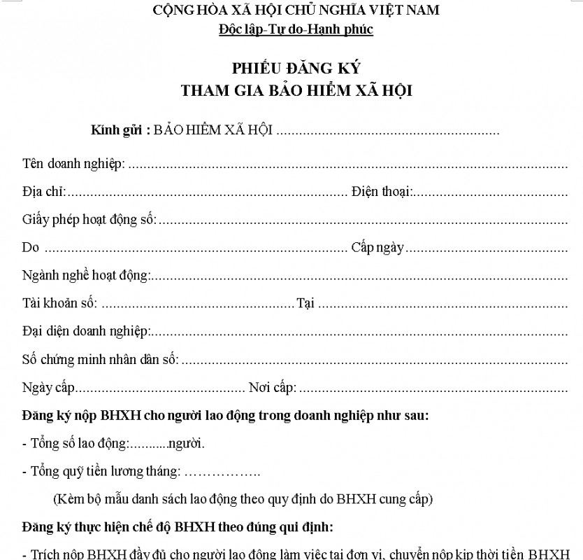 Mẫu đơn đăng ký bảo hiểm xã hội