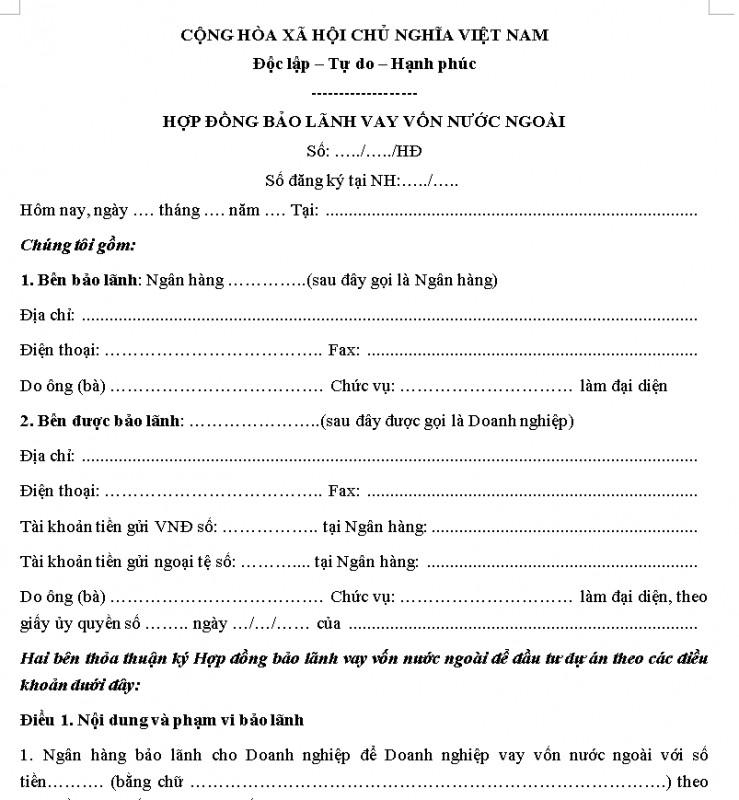 Mẫu hợp đồng bảo lãnh vay vốn nước ngoài