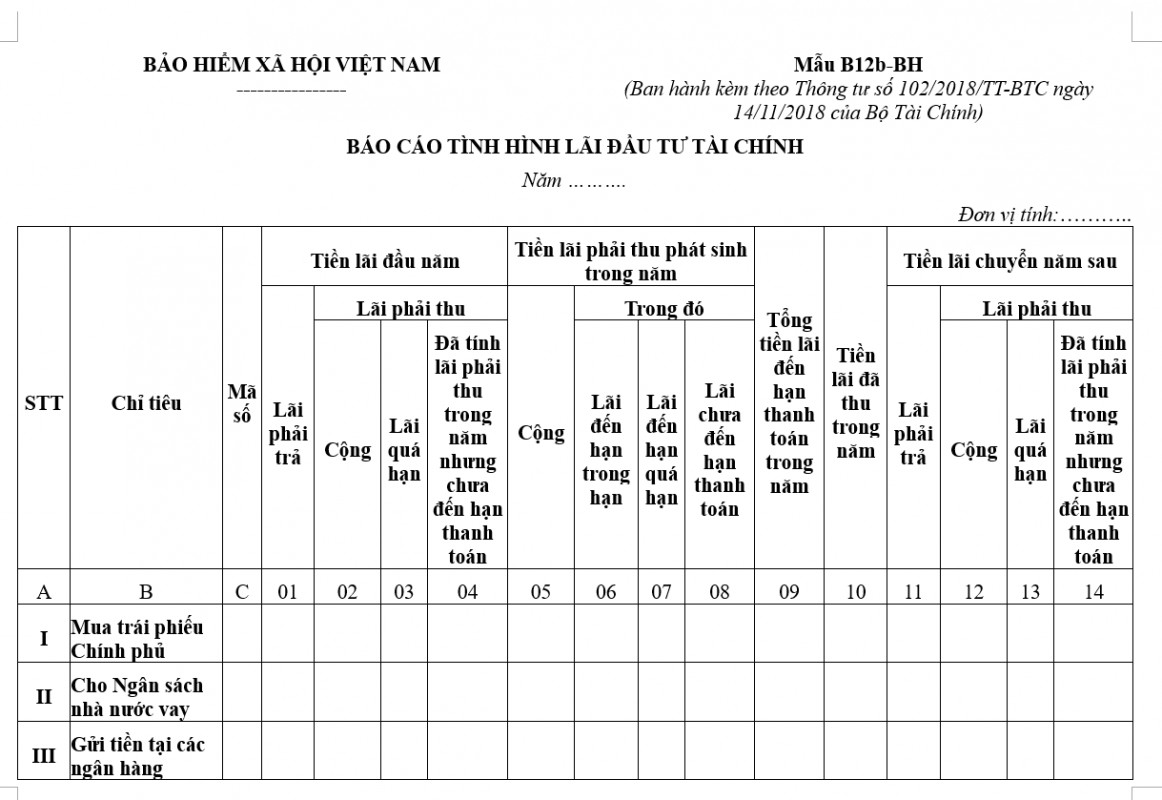 Mẫu báo cáo tình hình lãi đầu tư tài chính