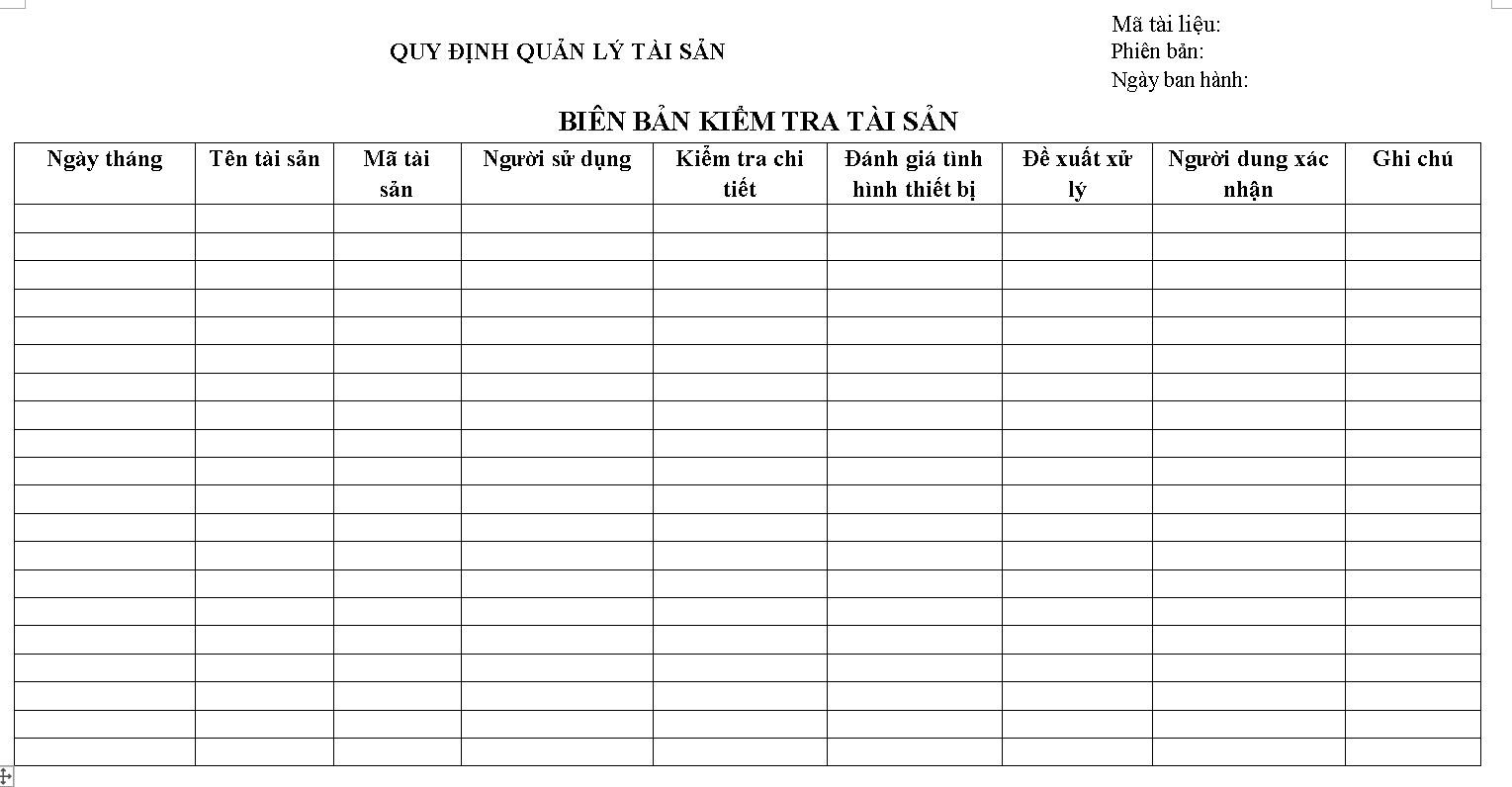 Mẫu biên bản kiểm tra tài sản