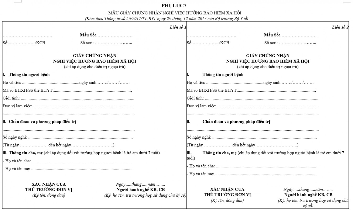 Mẫu giấy chứng nhận nghỉ việc hưởng bảo hiểm xã hội