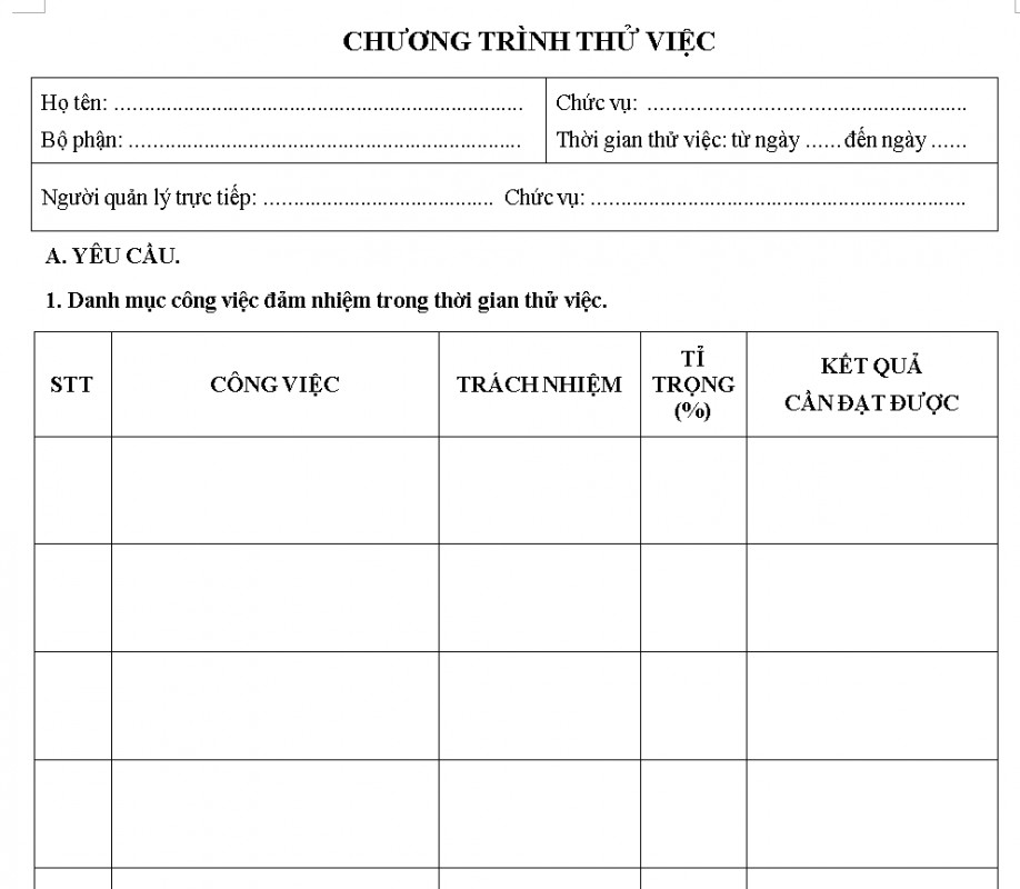 Mẫu chương trình thử việc