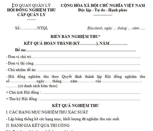 Mẫu biên bản nghiệm thu cấp quản lý