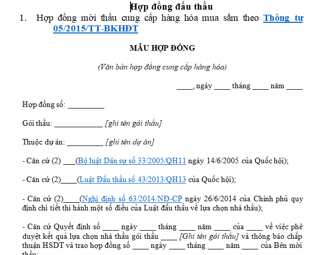 Mẫu hợp đồng đấu thầu
