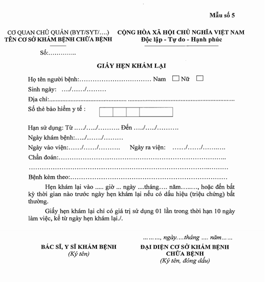 Giải đáp 05 thắc mắc liên quan đến giấy hẹn tái khám