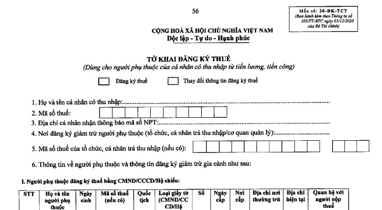 Từ 17/01/2021, sử dụng mẫu Tờ khai đăng ký người phụ thuộc mới