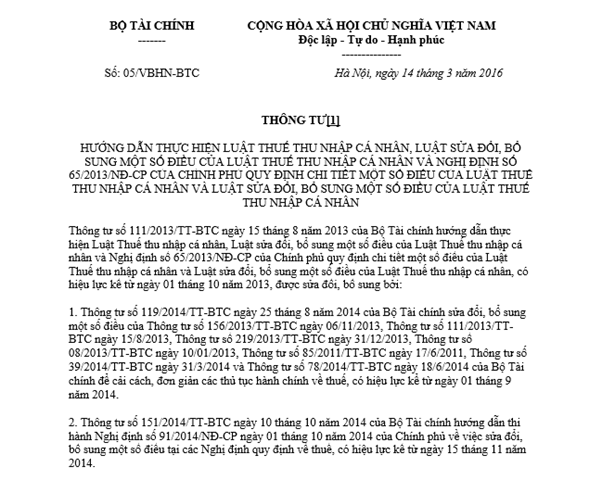 Văn bản hợp nhất về thuế Thu nhập cá nhân