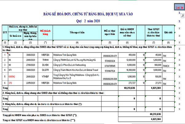 Nhập dữ liệu bán ra, mua vào